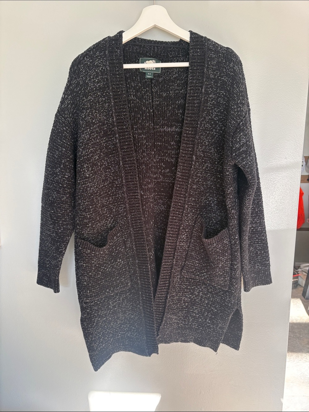 103. Roots Charcoal Marled Open Cardigan